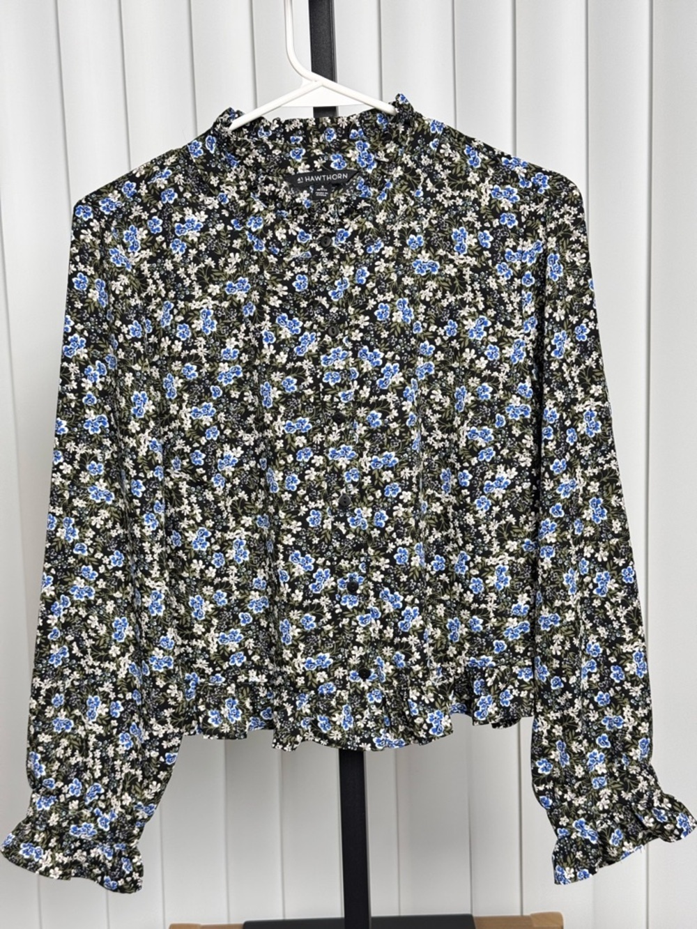 41 Hawthorn Floral Ruffle Hem Blouse Size S Petite Boho Long Sleeve - Picture 9 of 12